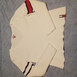 Tommy Hilfiger V-Neck Top in Red, White & Navy Blue Size Large